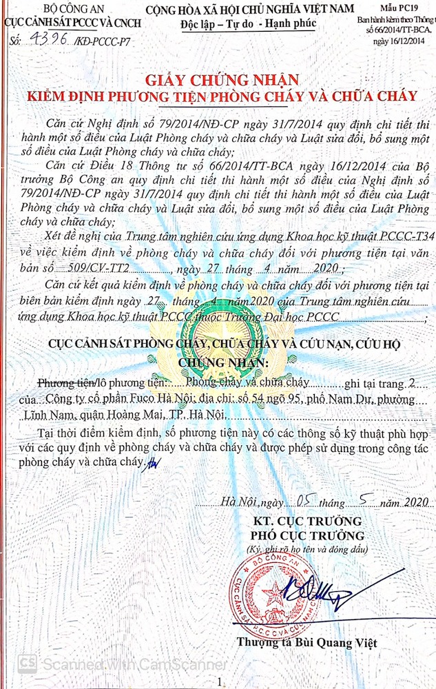 chứng chỉ cửa cuốn chống cháy