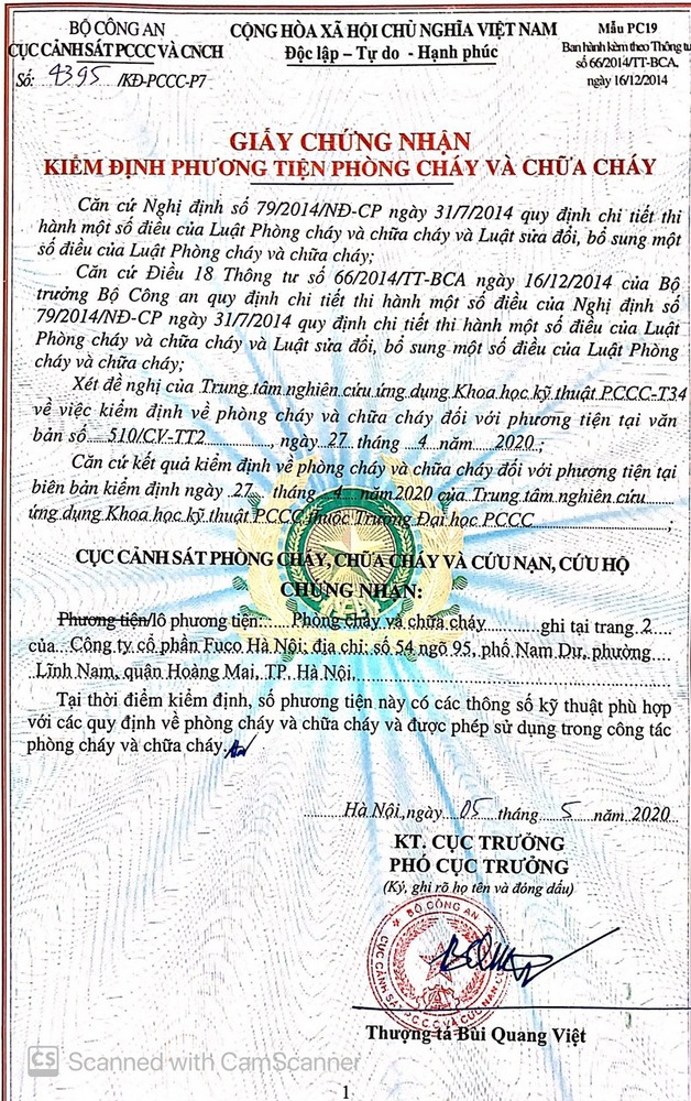 chứng chỉ cửa cuốn chống cháy